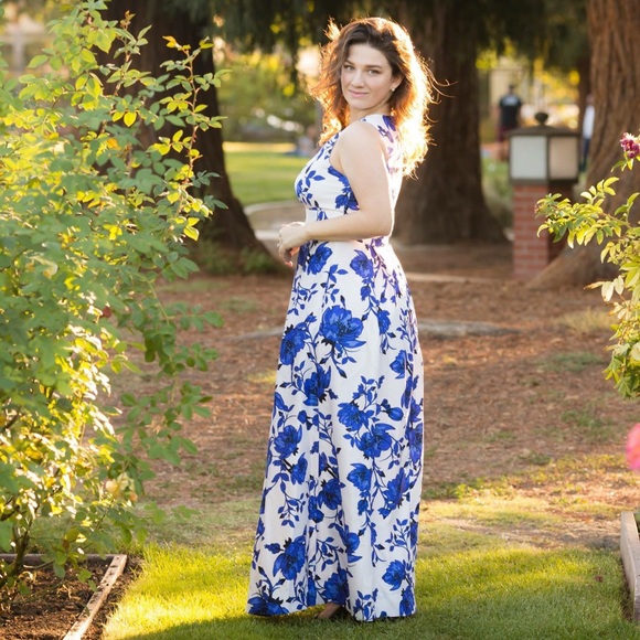Signature by Sangria Dresses & Skirts - maxi midi floral blue white dress size 10